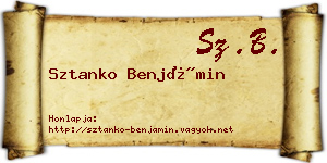 Sztanko Benjámin névjegykártya